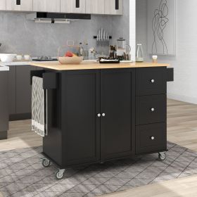 Rolling Mobile Kitchen Island with Solid Wood Top and Locking Wheels,52.7 Inch Width,Storage Cabinet and Drop Leaf Breakfast Bar,Spice Rack, Towel Rac