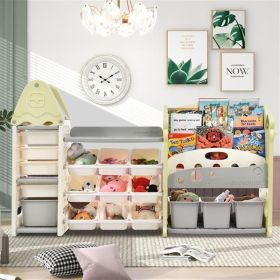 Kids Bookshelf Toy Storage Organizer with 17 Bins and 5 Bookshelves, Multi-functional Nursery Organizer Kids Furniture Set Toy Storage Cabinet Unit wi