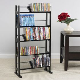 Media Storage Rack with Sliding Dividers in Espresso Brown