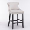 A&A Furniture,Contemporary Velvet Upholstered Wing-Back Barstools with Button Tufted Decoration and Wooden Legs, and Chrome Nailhead Trim, Leisure Sty