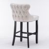 A&A Furniture,Contemporary Velvet Upholstered Wing-Back Barstools with Button Tufted Decoration and Wooden Legs, and Chrome Nailhead Trim, Leisure Sty