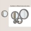 Vintage 34'' x 34'' Wood Round Hanging Gear Shape Heavy Decorative Mirror For Bathroom Living Room Entryway Or Put Together To Your Liking.(Antique Wh