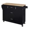 K&K Rolling Kitchen Island with Storage, Kitchen Cart with Rubber Wood Top, 3 Drawer, 2 Slide-Out Shelf and Internal Storage Rack, Kitchen Island on W