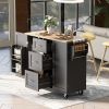 K&K Rolling Kitchen Island with Storage, Kitchen Cart with Rubber Wood Top, 3 Drawer, 2 Slide-Out Shelf and Internal Storage Rack, Kitchen Island on W