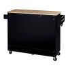 K&K Rolling Kitchen Island with Storage, Kitchen Cart with Rubber Wood Top, 3 Drawer, 2 Slide-Out Shelf and Internal Storage Rack, Kitchen Island on W