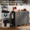 K&K Rolling Kitchen Island with Storage, Kitchen Cart with Rubber Wood Top, 3 Drawer, 2 Slide-Out Shelf and Internal Storage Rack, Kitchen Island on W