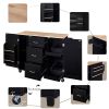 K&K Rolling Kitchen Island with Storage, Kitchen Cart with Rubber Wood Top, 3 Drawer, 2 Slide-Out Shelf and Internal Storage Rack, Kitchen Island on W