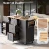 K&K Rolling Kitchen Island with Storage, Kitchen Cart with Rubber Wood Top, 3 Drawer, 2 Slide-Out Shelf and Internal Storage Rack, Kitchen Island on W