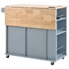 Kitchen Island with Power Outlet,Kitchen Storage Island with Drop Leaf and Rubber Wood,Open Storage and Wine Rack,5 Wheels,with Adjustable Storage for