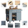 Kitchen Island with Power Outlet,Kitchen Storage Island with Drop Leaf and Rubber Wood,Open Storage and Wine Rack,5 Wheels,with Adjustable Storage for