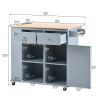 Kitchen Island with Power Outlet,Kitchen Storage Island with Drop Leaf and Rubber Wood,Open Storage and Wine Rack,5 Wheels,with Adjustable Storage for