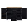 K&K Rolling Kitchen Island with Storage, Kitchen Cart with Rubber Wood Top, 3 Drawer, 2 Slide-Out Shelf and Internal Storage Rack, Kitchen Island on W