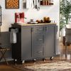 K&K Rolling Kitchen Island with Storage, Kitchen Cart with Rubber Wood Top, 3 Drawer, 2 Slide-Out Shelf and Internal Storage Rack, Kitchen Island on W