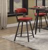 Metal Base 24-inch Counter Height Chairs Set of 2pc Red Seat 360-degree Swivel Faux Leather Upholstered Dining Room Furniture