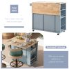 Kitchen Island with Power Outlet,Kitchen Storage Island with Drop Leaf and Rubber Wood,Open Storage and Wine Rack,5 Wheels,with Adjustable Storage for