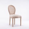 French Style Solid Wood Frame Linen Fabric Rattan Back Dining Chair,Set of 2,Cream