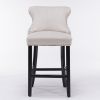 A&A Furniture,Contemporary Velvet Upholstered Wing-Back Barstools with Button Tufted Decoration and Wooden Legs, and Chrome Nailhead Trim, Leisure Sty