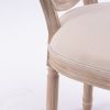 French Style Solid Wood Frame Linen Fabric Rattan Back Dining Chair,Set of 2,Cream