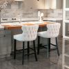 A&A Furniture,Contemporary Velvet Upholstered Wing-Back Barstools with Button Tufted Decoration and Wooden Legs, and Chrome Nailhead Trim, Leisure Sty
