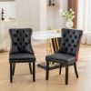 A&A Furniture, Nikki Collection Modern, High-end Tufted Solid Wood Contemporary PU and Velvet Upholstered Dining Chair with Wood Legs Nailhead Trim 2-