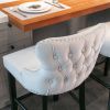A&A Furniture,Contemporary Velvet Upholstered Wing-Back Barstools with Button Tufted Decoration and Wooden Legs, and Chrome Nailhead Trim, Leisure Sty