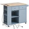 Kitchen Island with Power Outlet,Kitchen Storage Island with Drop Leaf and Rubber Wood,Open Storage and Wine Rack,5 Wheels,with Adjustable Storage for
