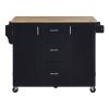 K&K Rolling Kitchen Island with Storage, Kitchen Cart with Rubber Wood Top, 3 Drawer, 2 Slide-Out Shelf and Internal Storage Rack, Kitchen Island on W