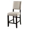 Rustic Charm Beige Linen Like Fabric 2pcs Counter Height Chairs Dining Room Furniture Nailhead Trim Antique Black Bold Distressed Details Wood