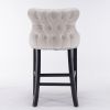A&A Furniture,Contemporary Velvet Upholstered Wing-Back Barstools with Button Tufted Decoration and Wooden Legs, and Chrome Nailhead Trim, Leisure Sty