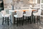 A&A Furniture,Contemporary Velvet Upholstered Wing-Back Barstools with Button Tufted Decoration and Wooden Legs, and Chrome Nailhead Trim, Leisure Sty