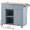 Kitchen Island with Power Outlet,Kitchen Storage Island with Drop Leaf and Rubber Wood,Open Storage and Wine Rack,5 Wheels,with Adjustable Storage for
