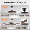 Contemporary LED Retractable Ceiling Fan with Light and Remote Control, Quiet Reversible Motor,4 Blades Modern Ceiling Fans for Kitchen Bedroom Dining