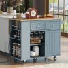 Kitchen Island with Power Outlet,Kitchen Storage Island with Drop Leaf and Rubber Wood,Open Storage and Wine Rack,5 Wheels,with Adjustable Storage for